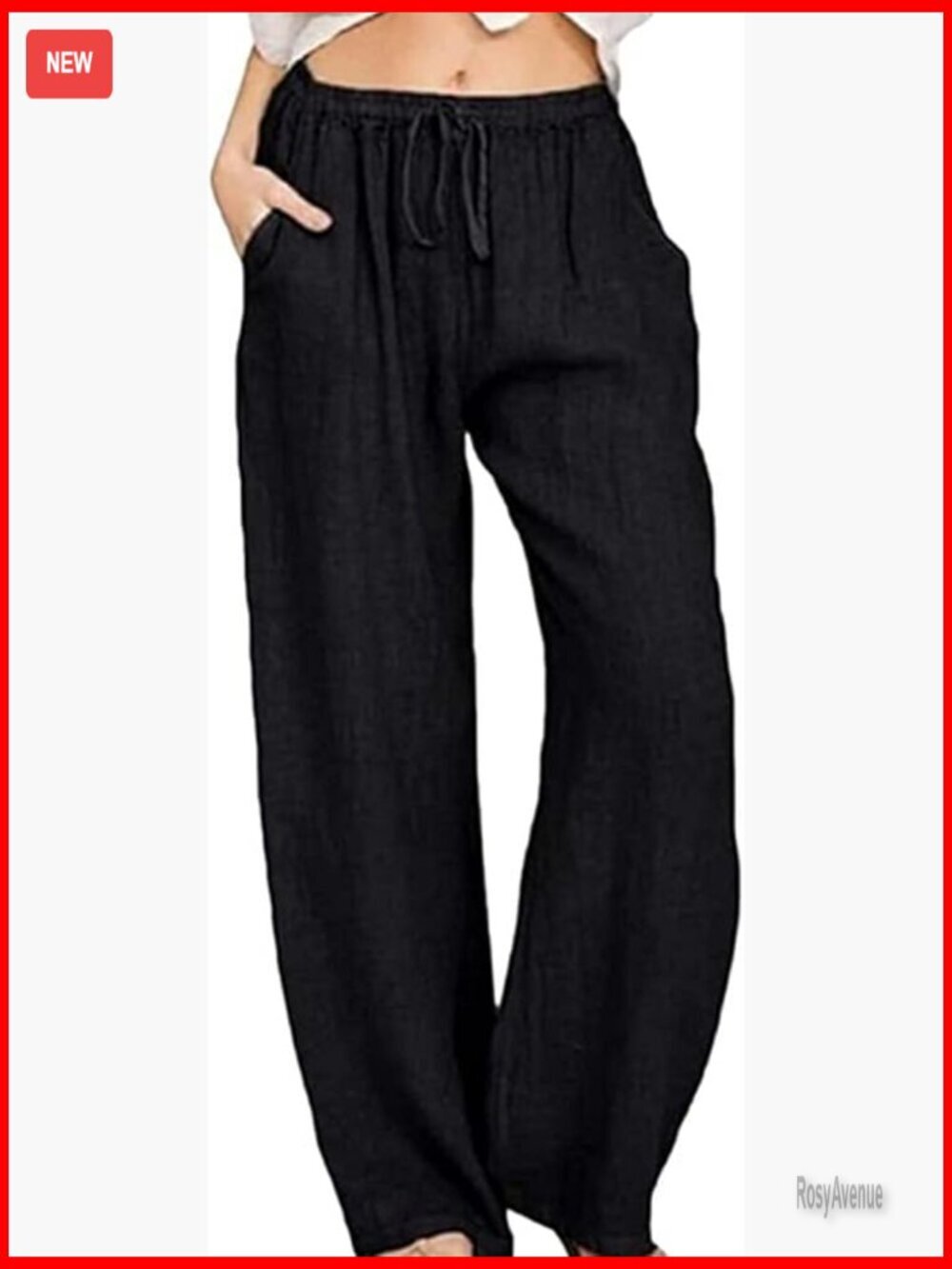 Cotton Linen Drawstring Wide Leg Pants High Waisted Casual Loose Trousers with